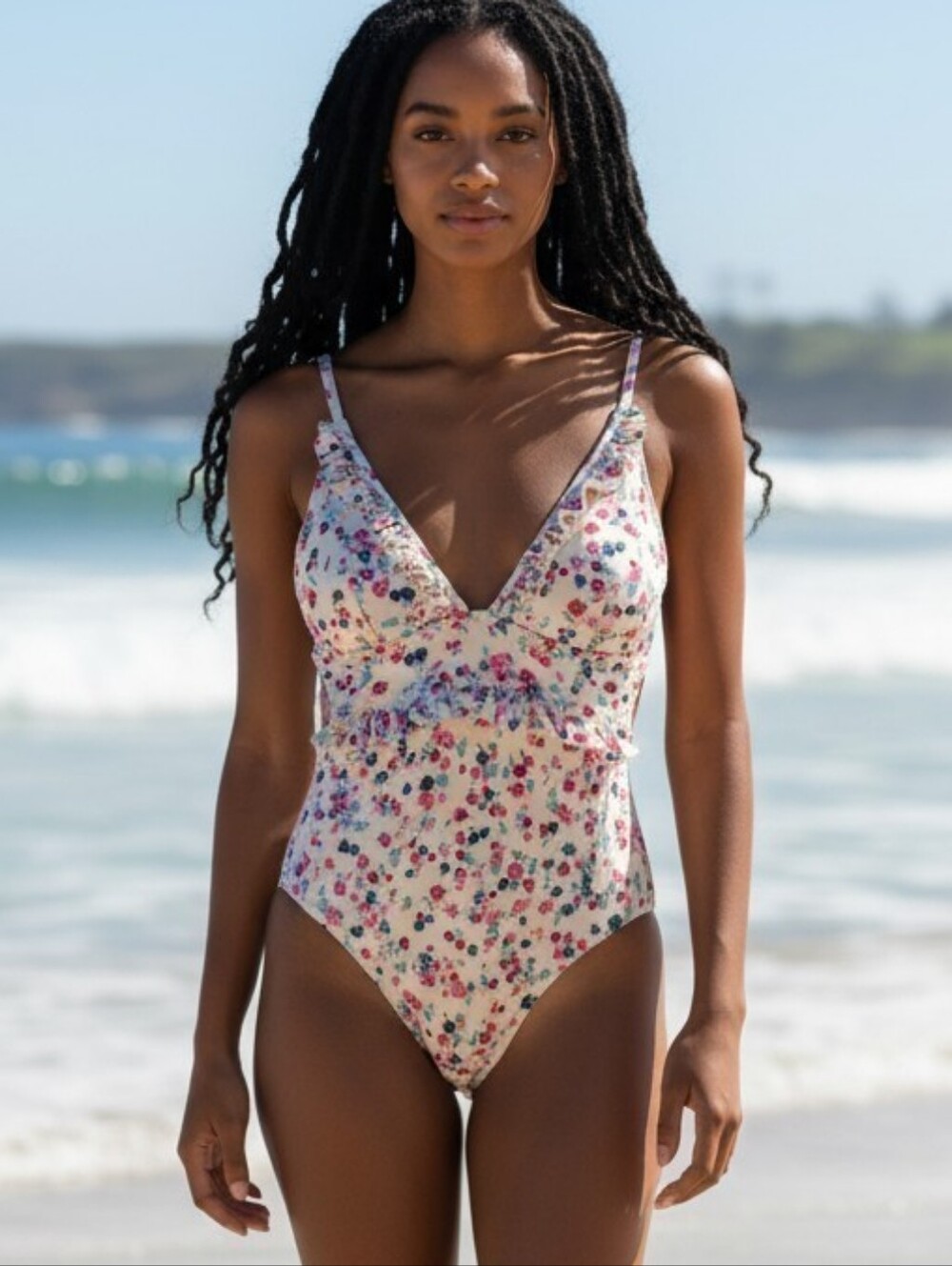 J. Crew Pink Floral V Neck One-Piece Swimsuit Sz 12